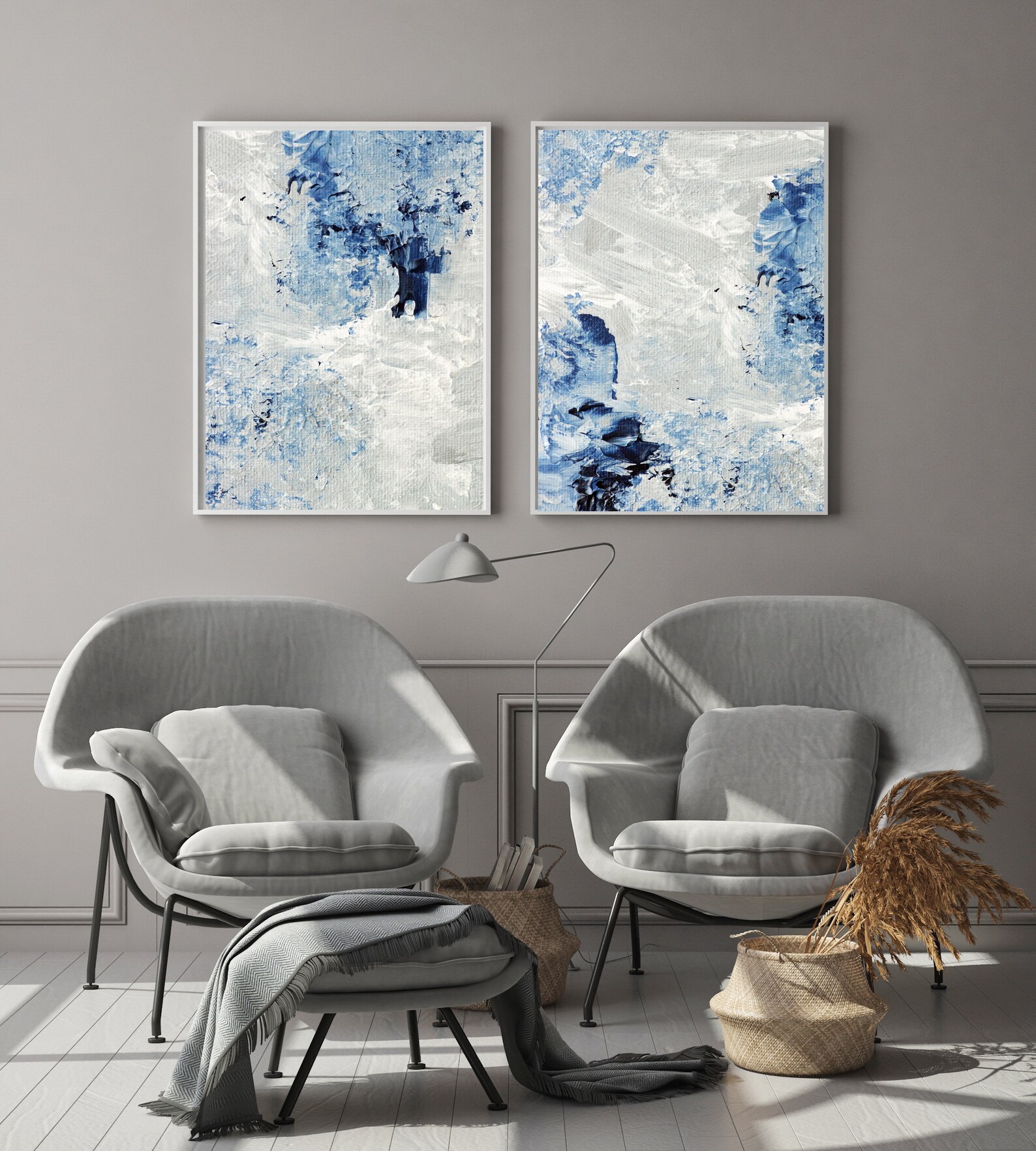 Abstract Navy Blue Wall Art Prints Set of 2 Prints Large Etsy
