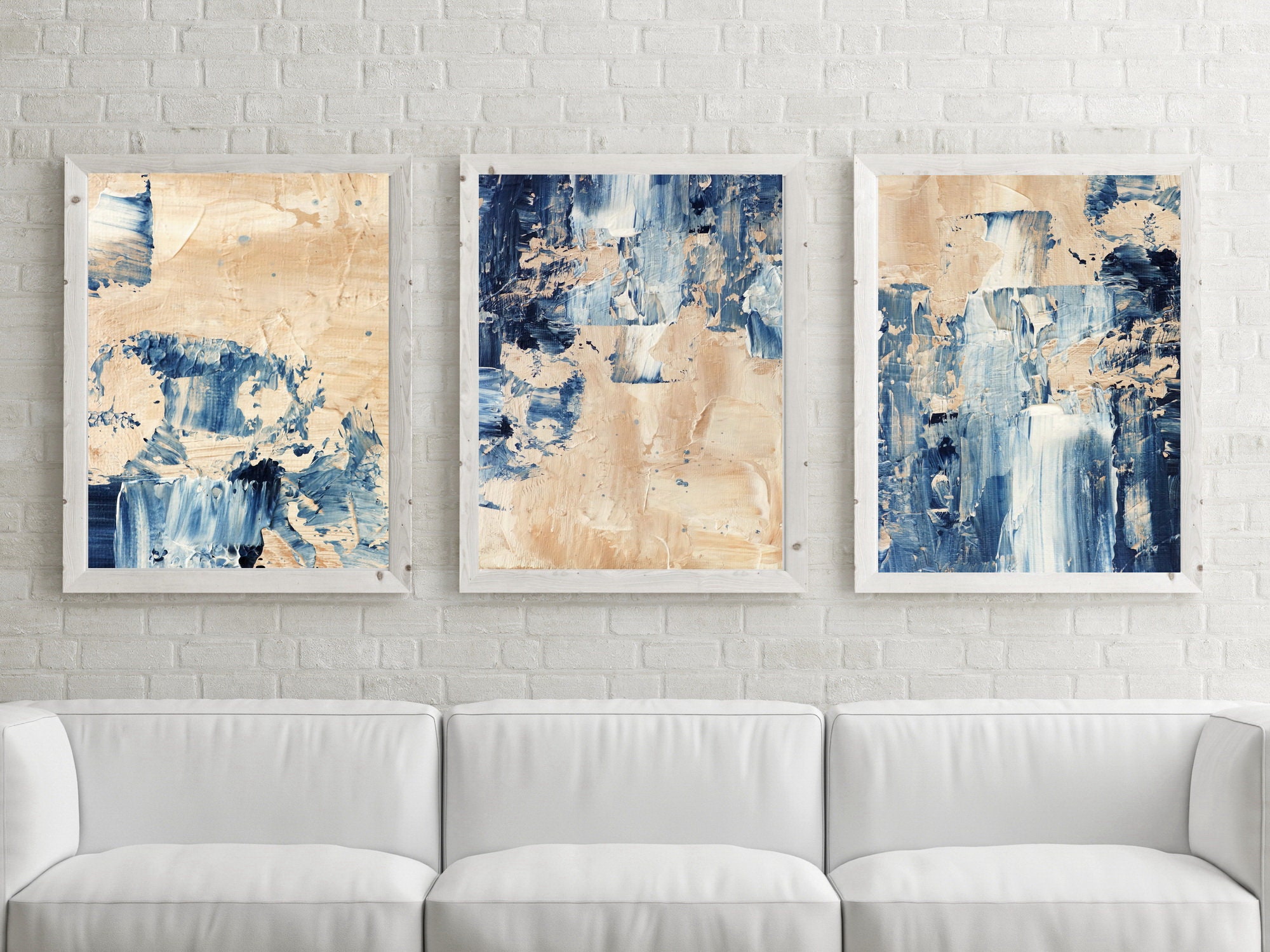 Abstract navy blue wall art prints Set of 3 Prints Large Etsy