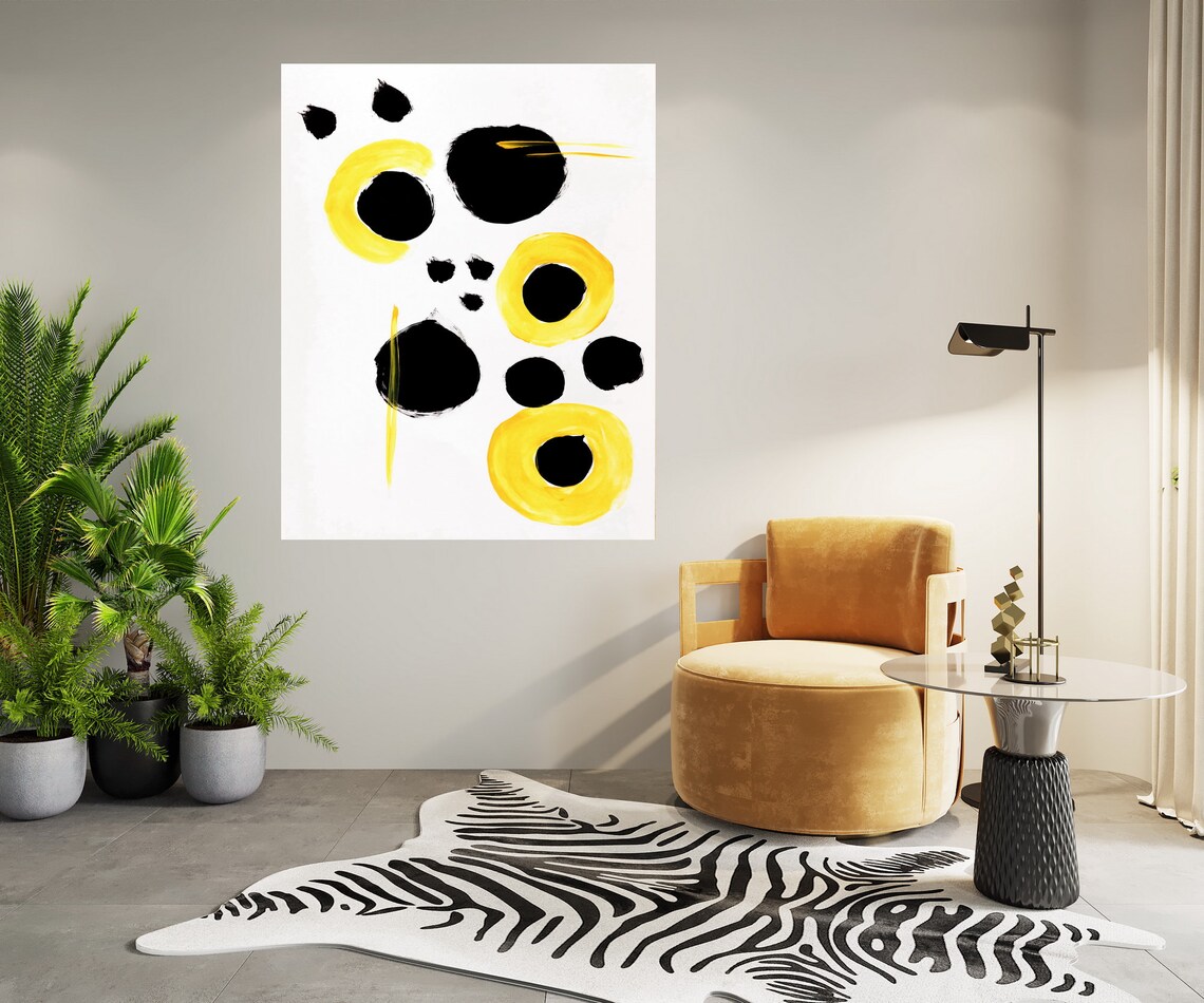 Abstract Wall art Black White yellow Abstract Print Etsy