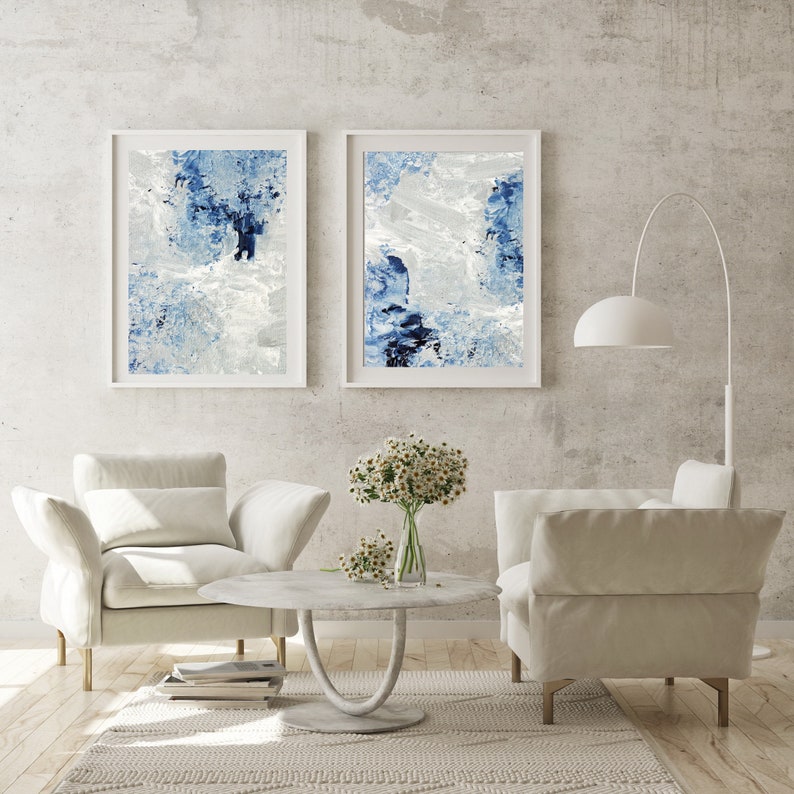 Abstract Navy Blue Wall Art Prints Set of 2 Prints Large Etsy