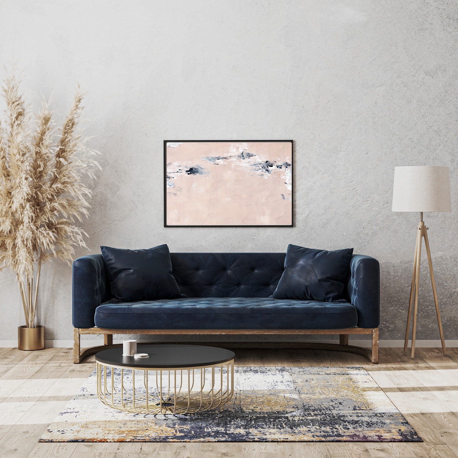 Abstract wall art Beige Navy Blue Print Modern Abstract Art Etsy