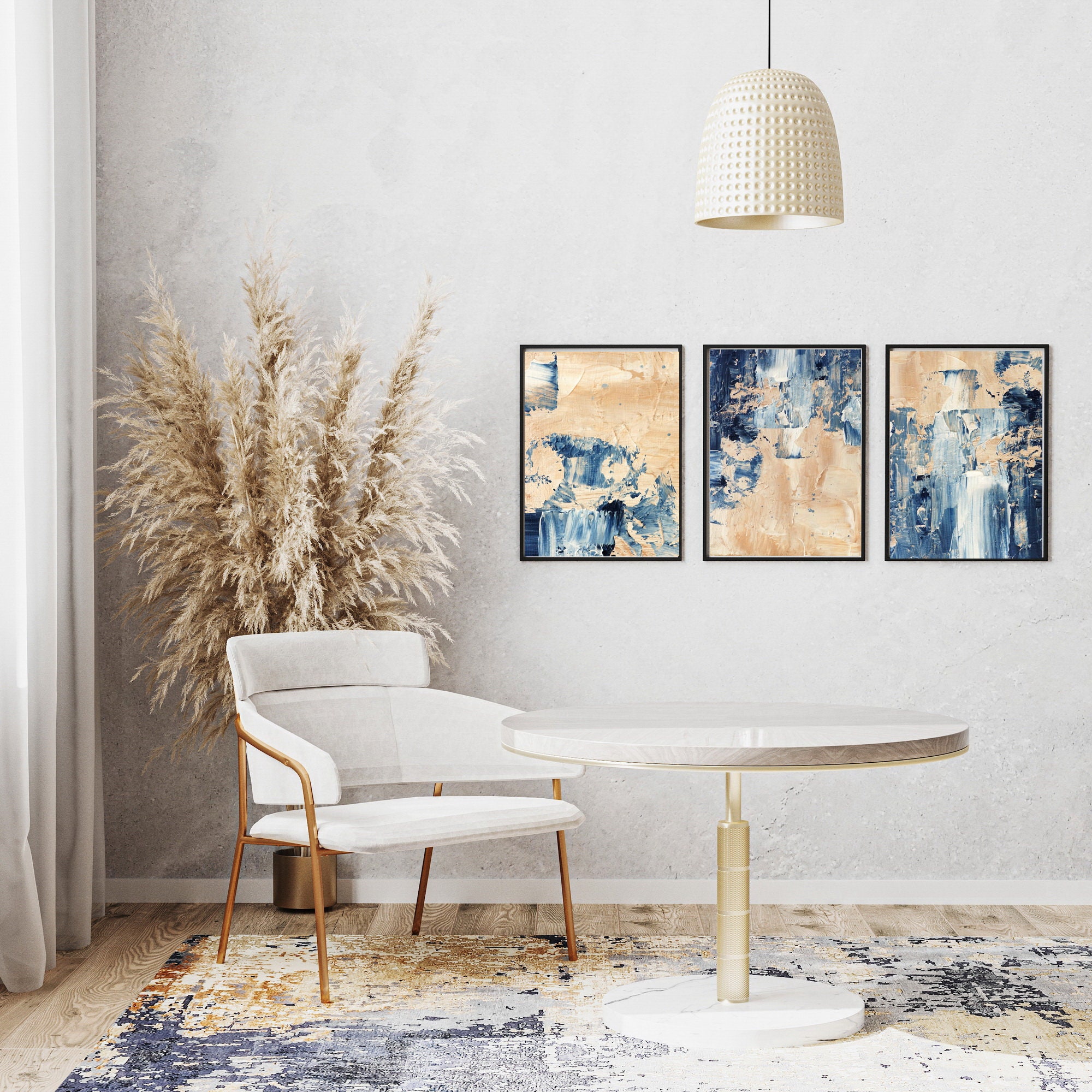 Abstract navy blue wall art prints Set of 3 Prints Large | Etsy