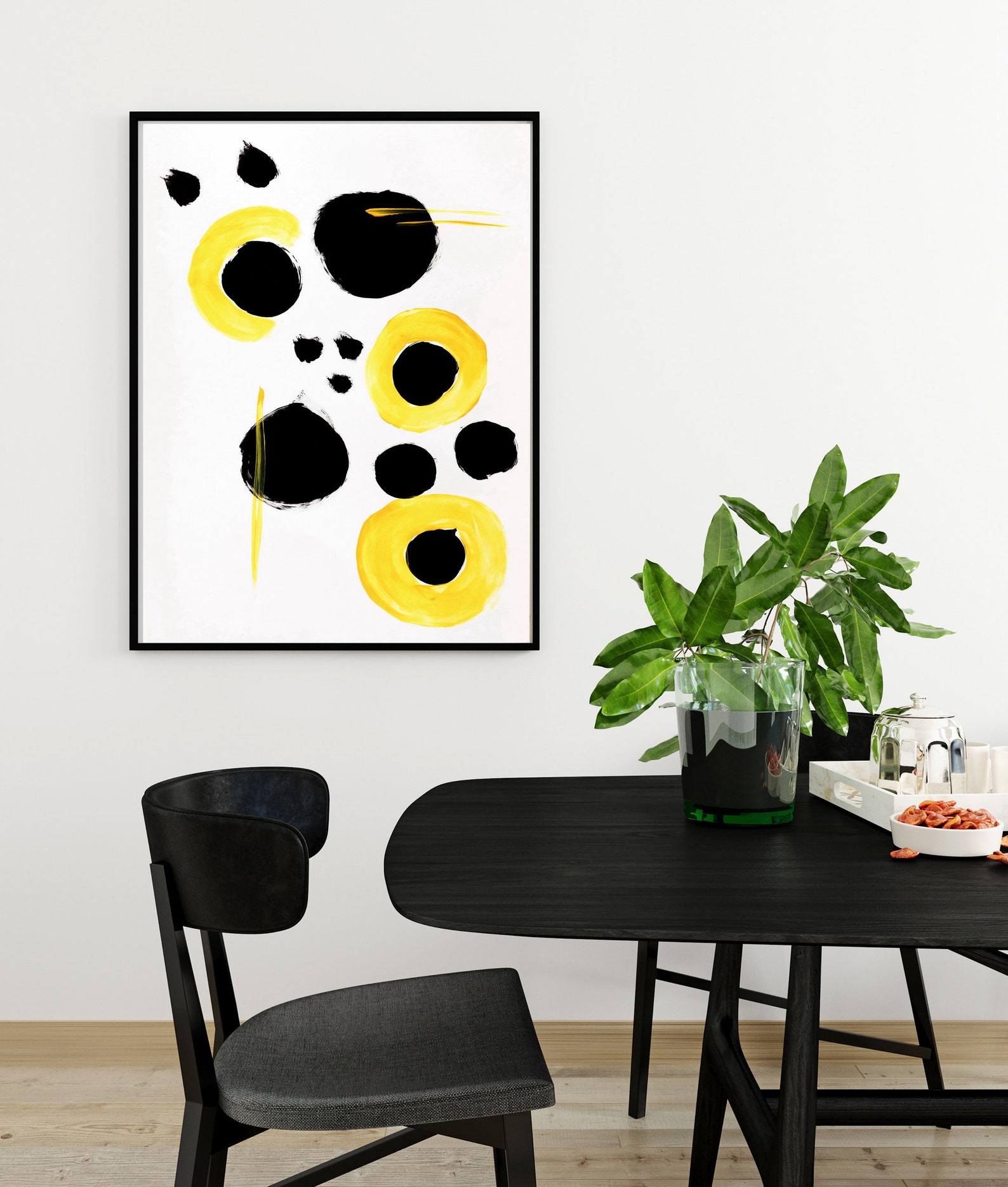 Abstract Wall art Black White yellow Abstract Print Etsy