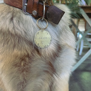 Large flowery medallion - foliage on the border - golden identification medallion for dogs and cats - engraved - personalized - 38mm