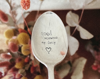 Vintage hand-engraved soup spoon - personalized with first name, word, phrase & motif(s)