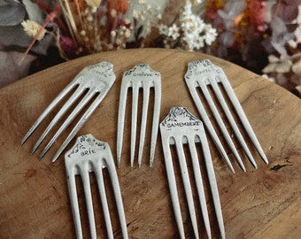 Cheese picks - vintage fork - Hand engraved - Original and personalized gift