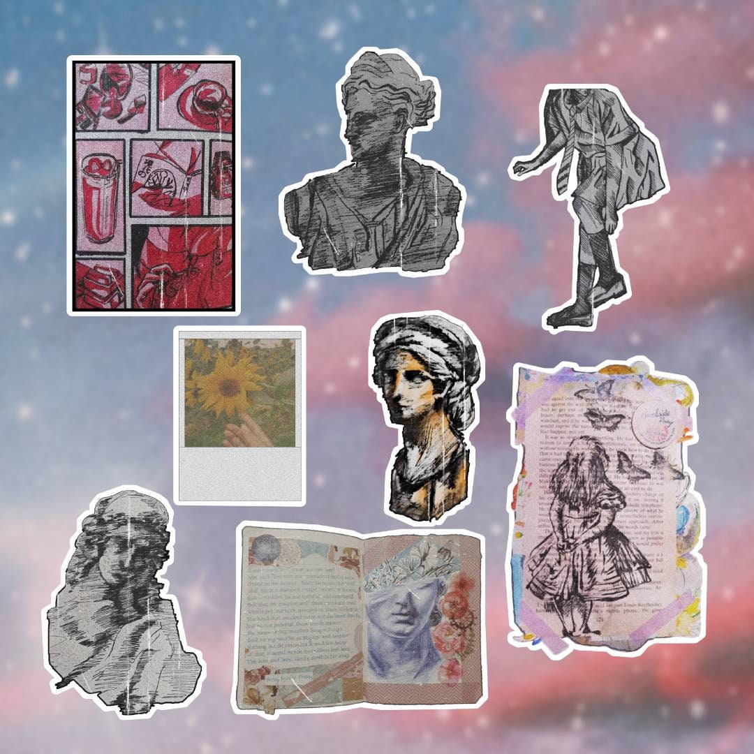 8 piece vintage sticker pack retro artistic aesthetic etsy