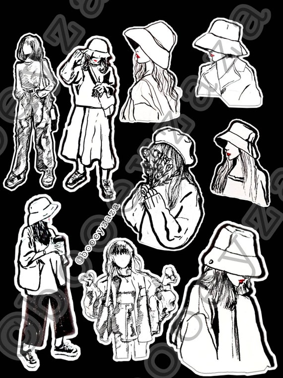 9 pack aesthetic fashion stickers korean fashion hat cute