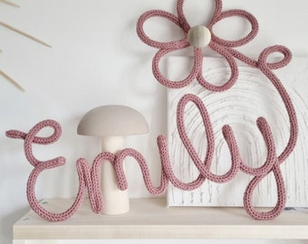 Personalised Knitted Name Sign, Flower Nursery Decor, Baby Gift