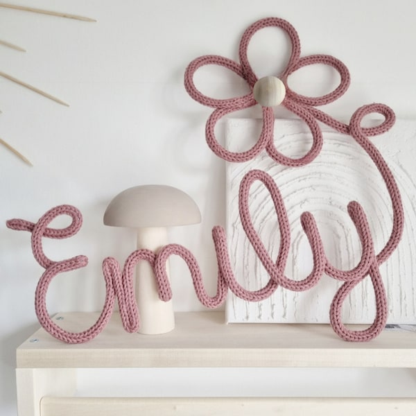 Personalised new baby, childs name sign with flower nursery room decor| baby gift | wool words | customised