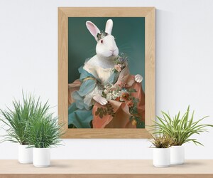 Renaissance Rabbit Art Print / Victorian Bunny Portrait Print / Animals ...