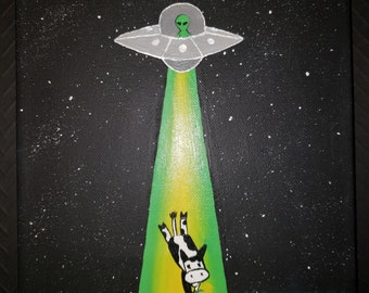 UFO Alien Cow Canvas Art