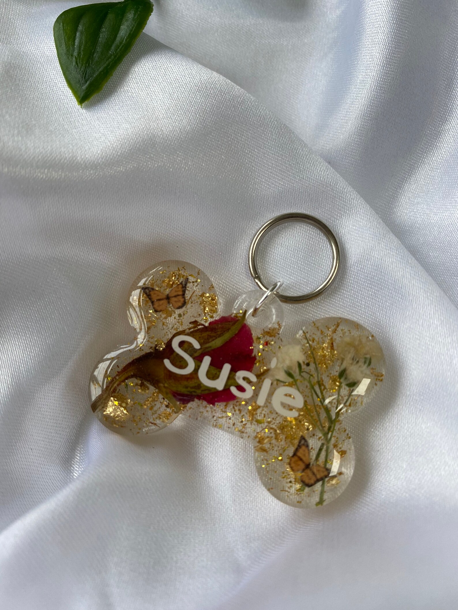 Personalised floral resin dog tag Etsy