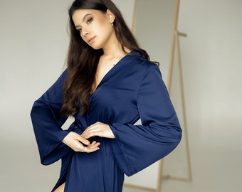 Dusty blue bridesmaid robes Satin silk robe for bridesmaid