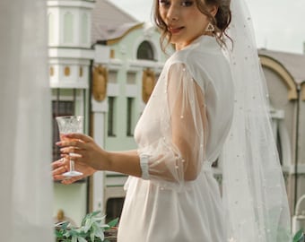 Bride robe for wedding day Long pearl bridal robes Getting ready outfit