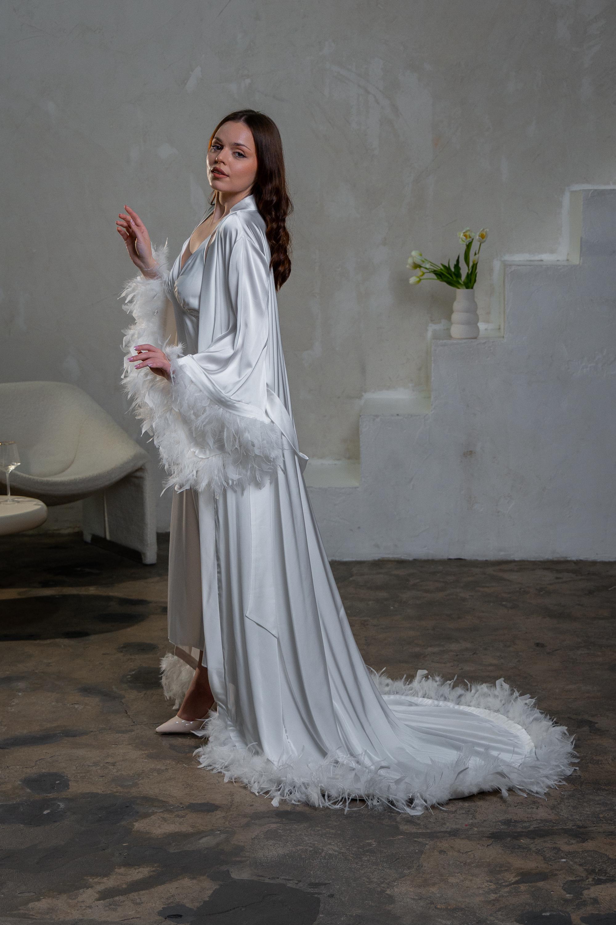 Feather Lined Robe Long Bridal Robe Feather Boudoir Robe Fur for Getting Ready - Etsy