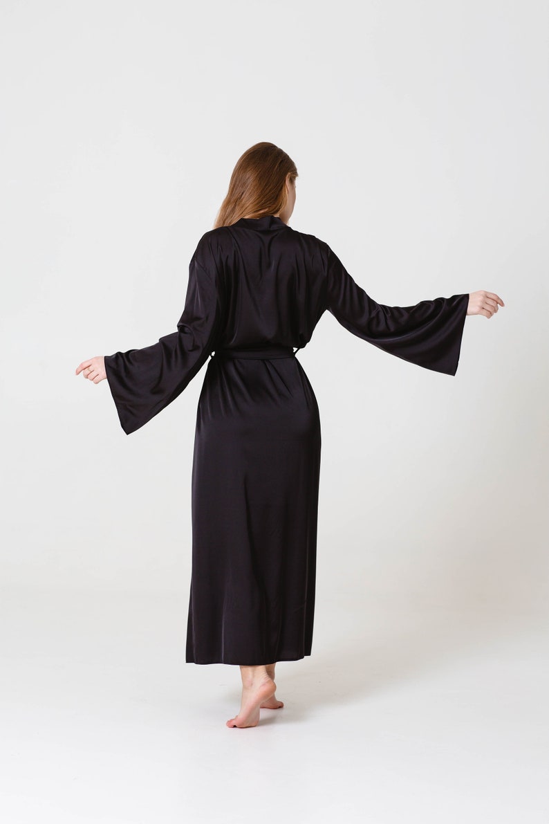 Black Robe Long for Bridesmaids Gothic Boudoir Kimono Robe Women's ...