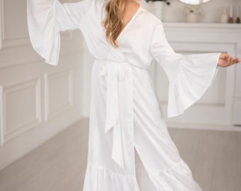 Getting ready robe Ruffle long bridal robe for wedding morning