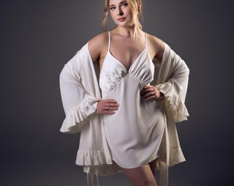 Bridal Robe Set Bridal Robe and Nightgown Getting Ready Outfit