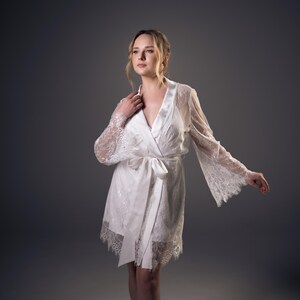 Chantilly Lace bridal robe Bride robes white long Wedding getting ready lace kimono Short robe