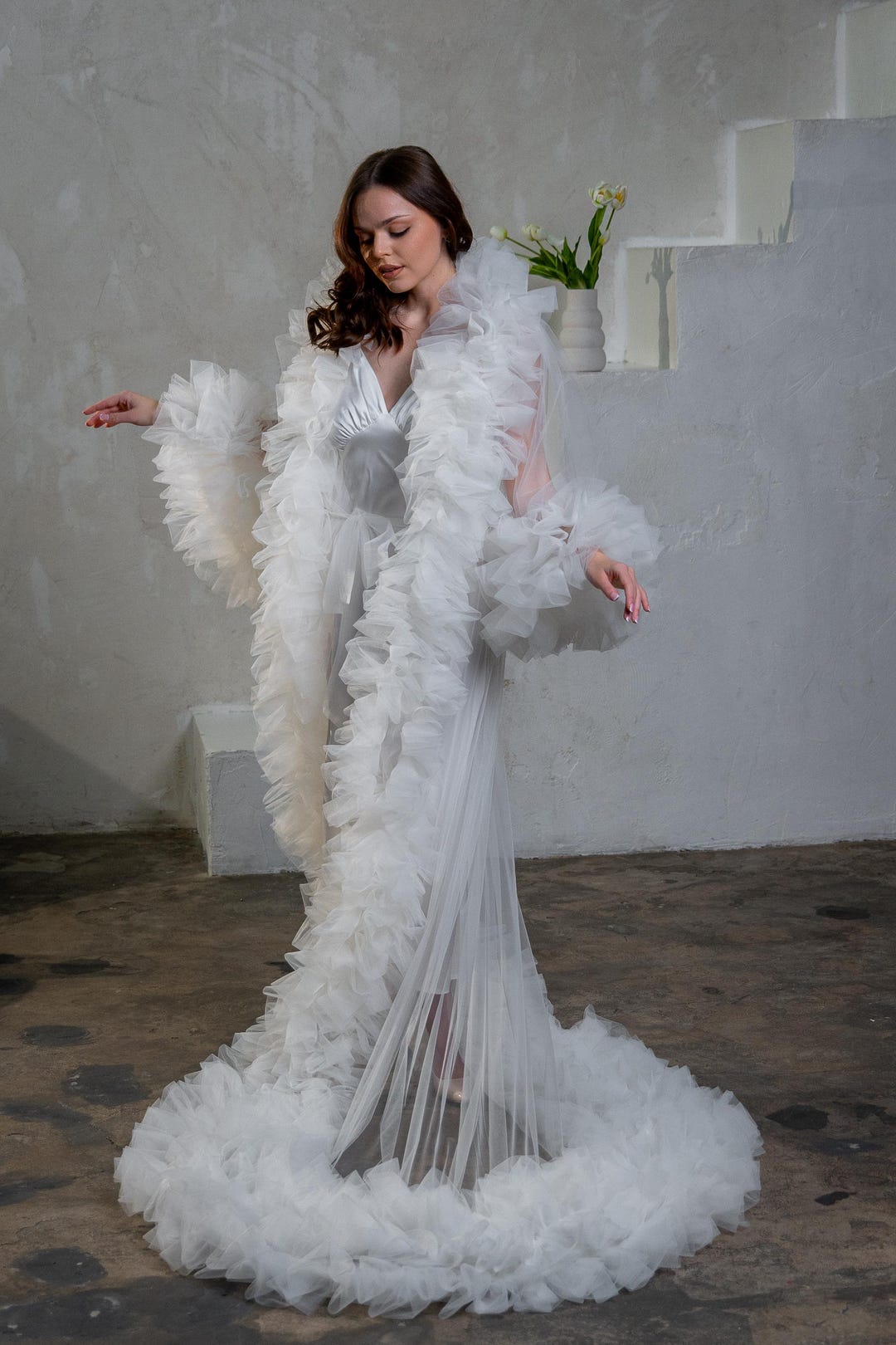 Bride Robe for Wedding Day Old Hollywood Dramatic Ruffle Robe Lush ...