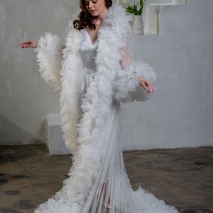 Bride robe for wedding day Old Hollywood Dramatic ruffle robe Lush burlesque sheer kimono