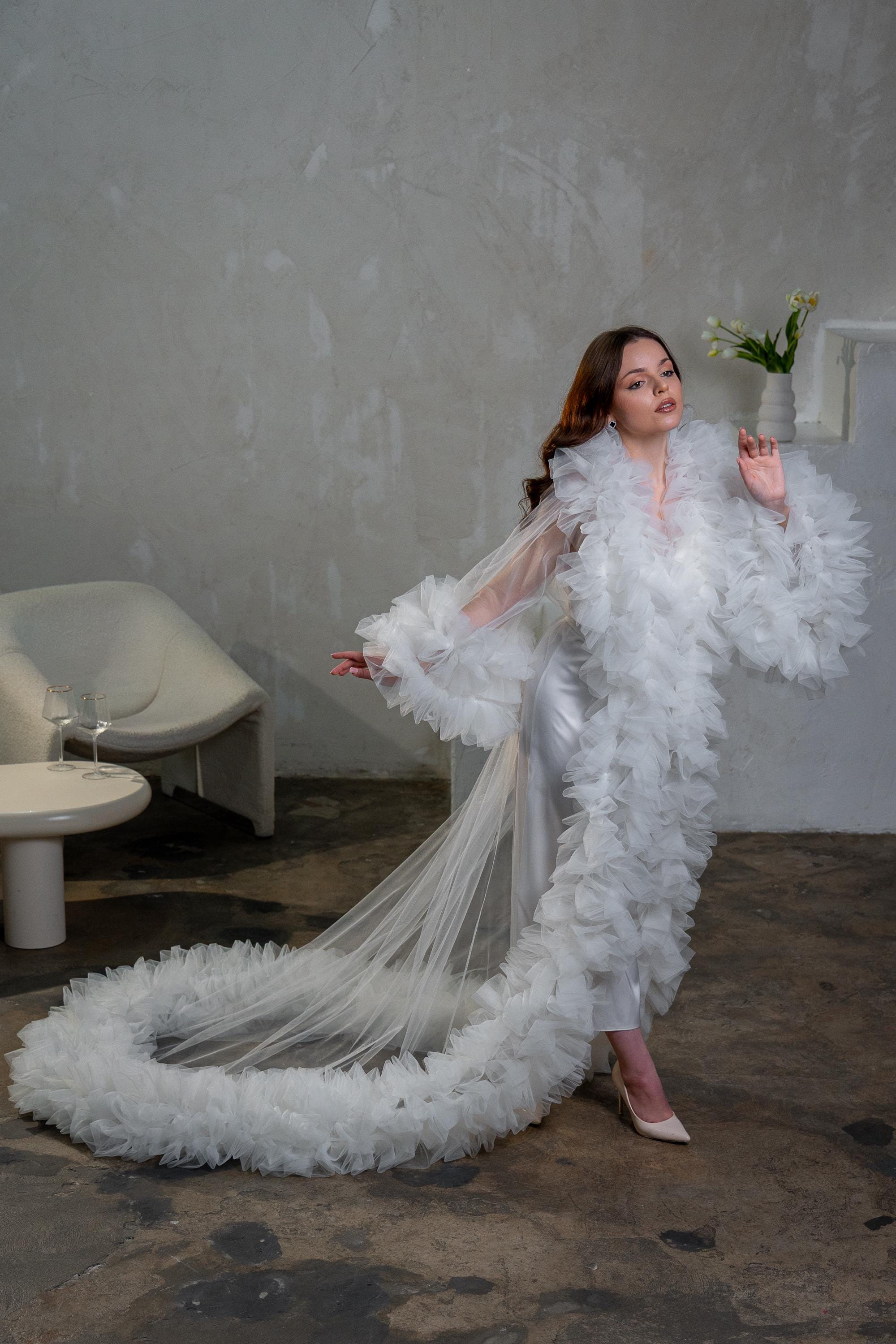 Bride Robe for Wedding Day Old Hollywood Dramatic Ruffle Robe Lush ...