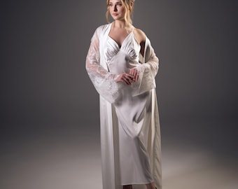 Bridal getting ready outfit Wedding day robe with lace