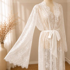 Wedding morning robe made from delicate Chantilly lace