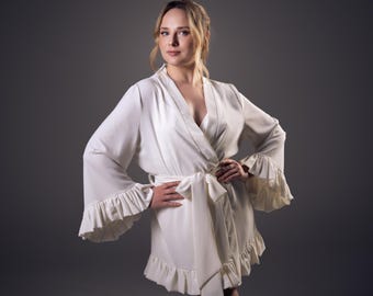 Bridal robe ruffle Getting ready outfit Bridal morning look