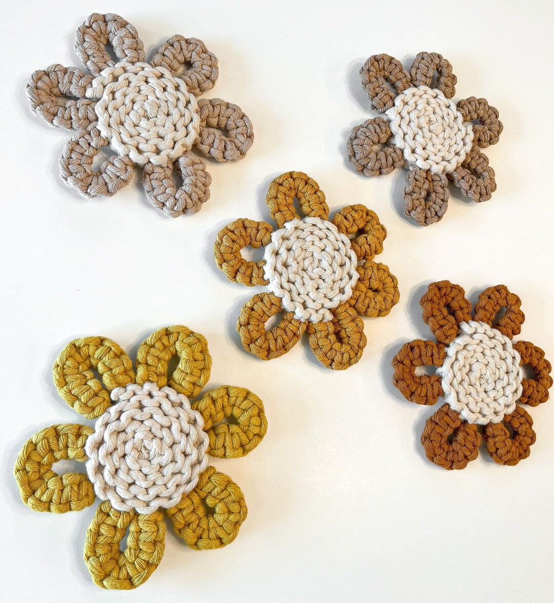 Macrame Pattern Flower Coaster Macrame Flower Coaster | Daisy Coaster | Spring Accessories | Plant and ...