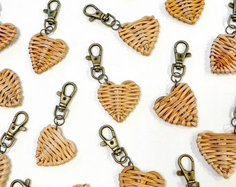 Rattan Heart Keychain | Boho Keychain | Valentine's Day Gifts | Diaper Bag Charm | Trendy 2024