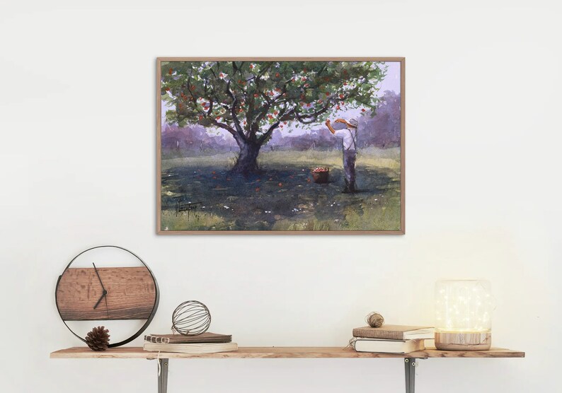 Apple Tree Painting Fruit Trees Apple Orchard Art Apple Etsy