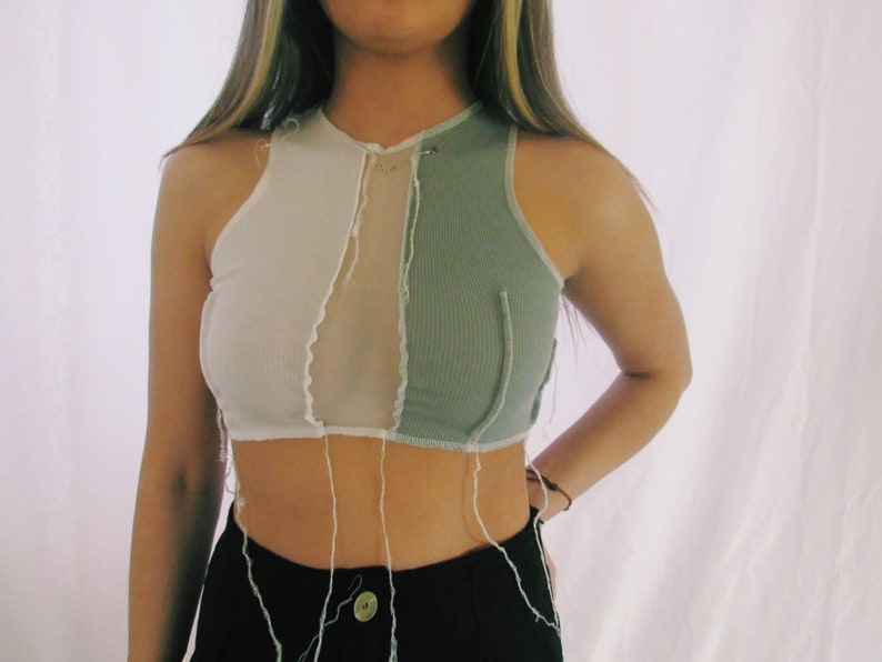 Cropped Contrast Mesh Top