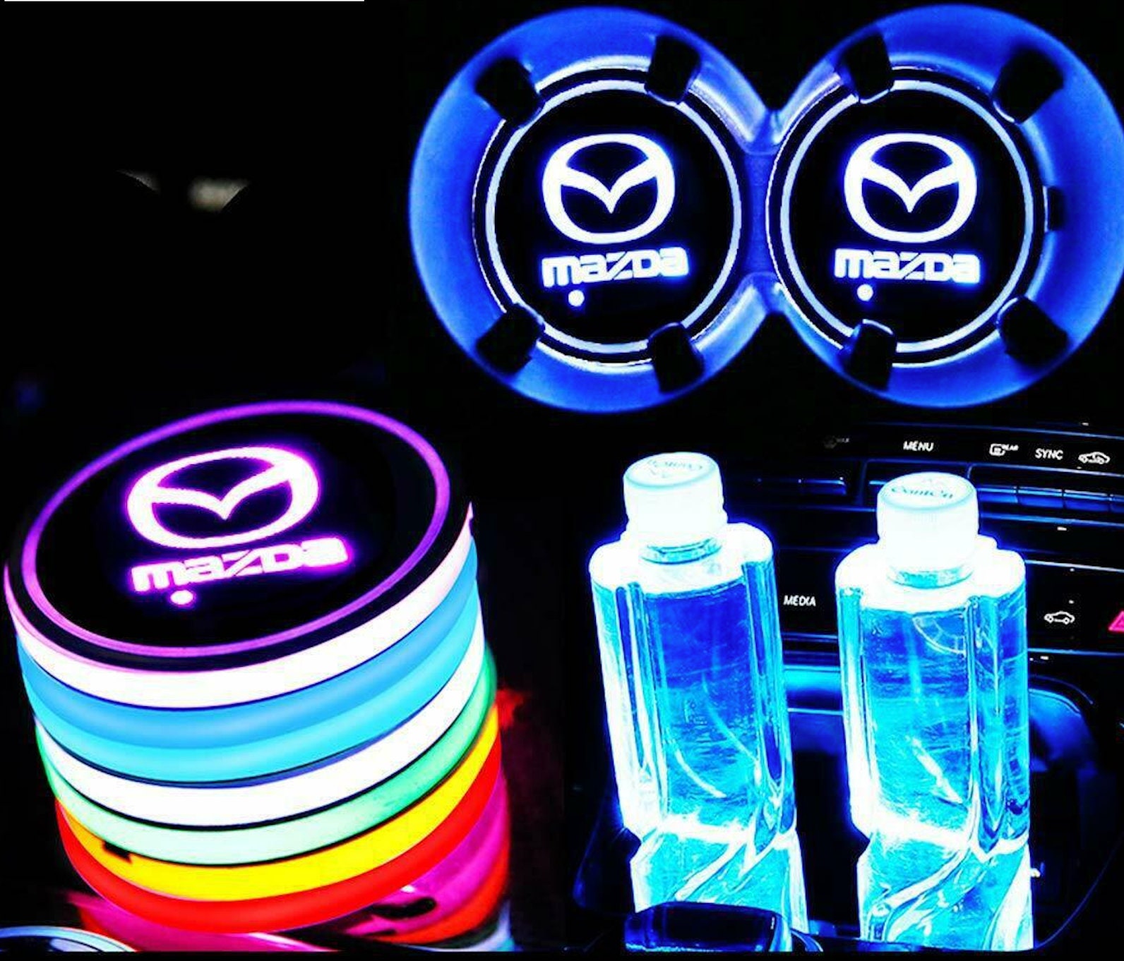 Led Car Cup Holder Lights 7 Colors Changing Usb Charging Mat Etsy