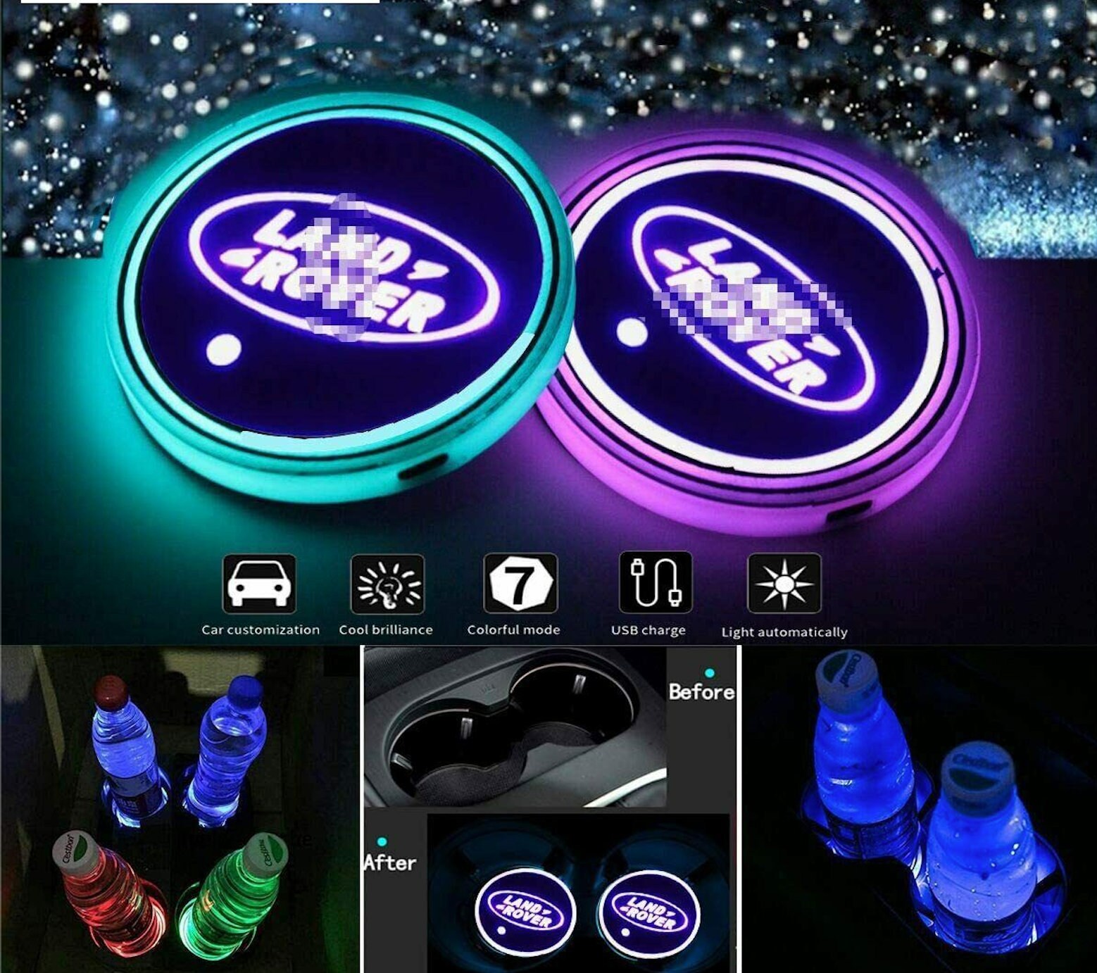 Led Car Cup Holder Lights 7 colori cambio tappetino di Etsy