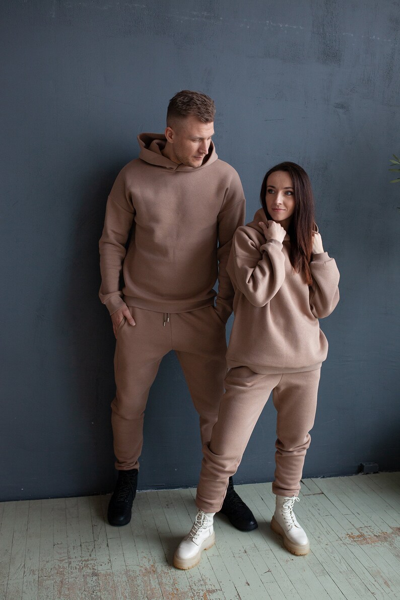 Black casual woman's/man's jumper and trousers set Light brown