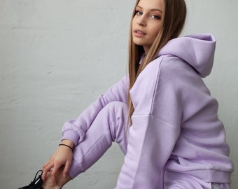 Purple casual woman's/man's jumper and trousers set/ Casual wear set/ Hooded oversize jumper and joggers / Oversize clothing