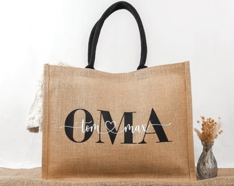 Oma Jutetasche mit personalisiertem Aufdruck der Enkelnamen