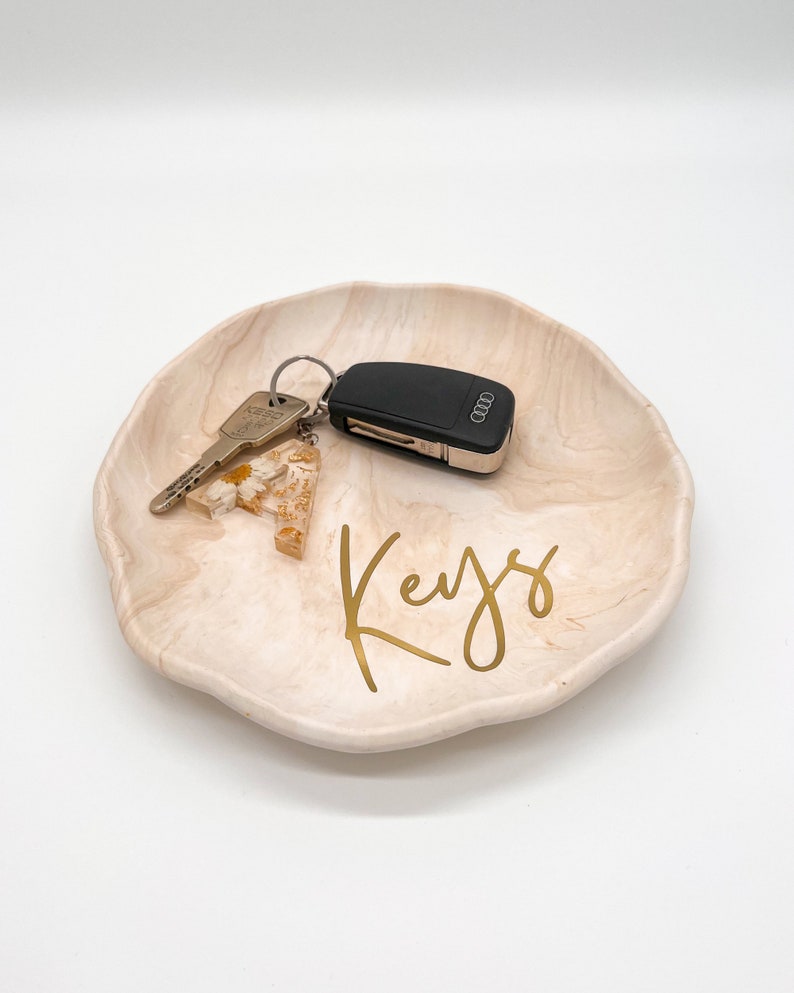 Round key rack Keys key tray beige marble image 4