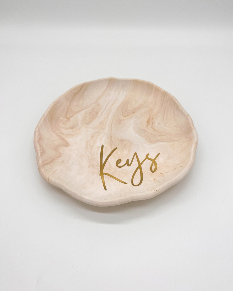 Round key rack Keys key tray beige marble image 1