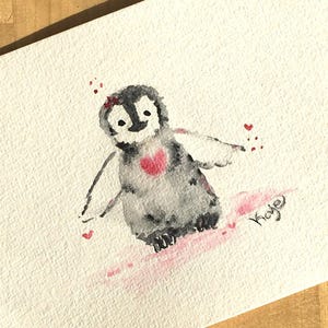 Handgemalte Postkarte| Original Aquarellmalerei| Handgefertigte Karten| Pinguin Baby A6| Tiermotive| Einzelstück| Liebe Freundschaft Geburt|