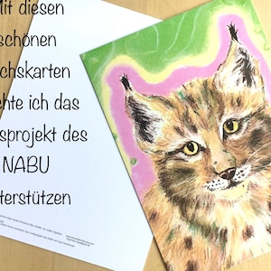 Postkarte Luchs| Grußkarte mit Tiermotiv| Tierillustration bunt| Luchs Projekt NABU| boho Kunst psychedelisch| Krafttier Engergiebild| Natur