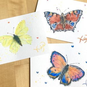 Handgemalter Schmetterling| Postkarte Aquarellmalerei| Zitronenfalter| Admiral| Tiermotive A6| Besonderes Einzelstück| Geburtstag| Insekten|