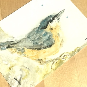 Postkarte mit Vogelbild| Aquarellmalerei| handgemalter Kleiber| Grußkarte mit Tieren| Gartenvogel Motiv| Ornithologie| Recyclingpapier| FSC|