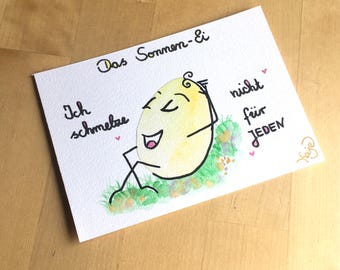 Eier Osterkarten | Postkarte mit witzigem Spruch zu Ostern | handgemaltes Original Aquarell | Aquarellkarte Unikat