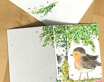 Hand-painted robin | Original watercolor painting | Bird motif | Animal birthday card | Folded card with envelope | Unique item