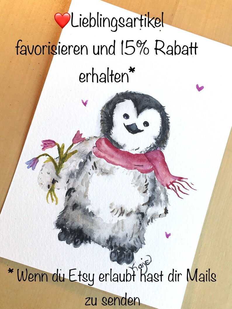 Danke sagt der kleine Pinguin für all die tolle Wertschätzung. Hier steht noch einmal, dass Ihr in meinem Shop 15% Rabatt erhalten könnt, wenn ihr euren Lieblingsartikel Favorisiert.