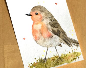 Robin Watercolor | Hand-painted watercolor card with bird motif | Animal birthday card | Card for bird lovers | Unique piece