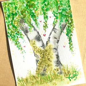 Handgemalte Birke| Aquarell Baummotiv| Postkarte Neuanfang| Innerer Garten| Energiebild| Seelenbild| Kraftbild| Mutmacher| Wandel Umbruch|